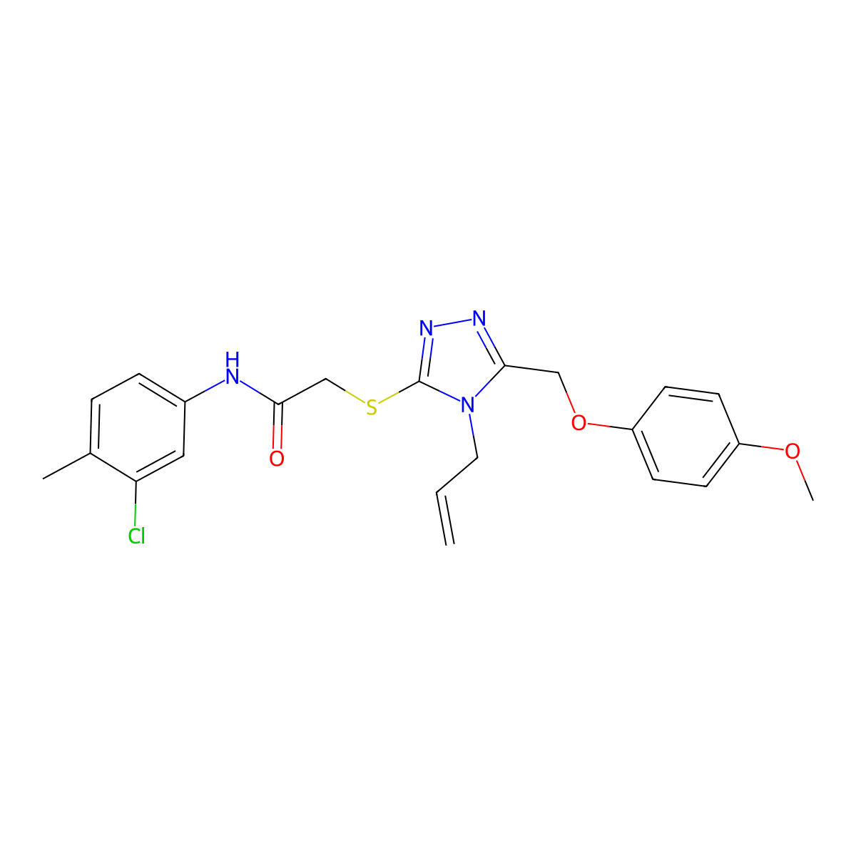 N-(3-chloro-4-methylphenyl)-2-[[5-[(4-methoxyphenoxy)methyl]-4-prop-2-enyl-1,2,4-triazol-3-yl]sulfanyl]acetamide molecular structure, CAS 706765-87-9