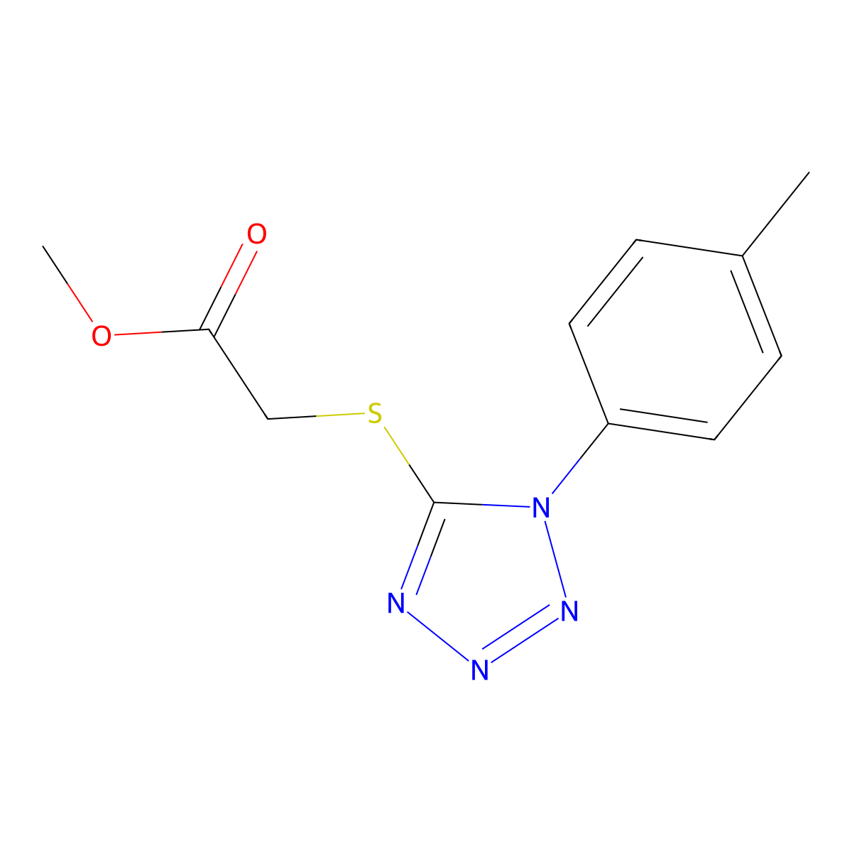 methyl 2-((1-(p-tolyl)-1H-tetrazol-5-yl)thio)acetate molecular structure, CAS 706766-32-7