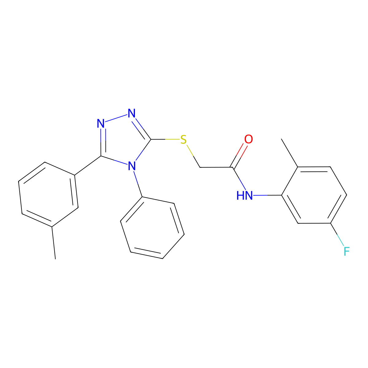 N-(5-fluoro-2-methylphenyl)-2-[[5-(3-methylphenyl)-4-phenyl-1,2,4-triazol-3-yl]sulfanyl]acetamide molecular structure, CAS 706767-55-7