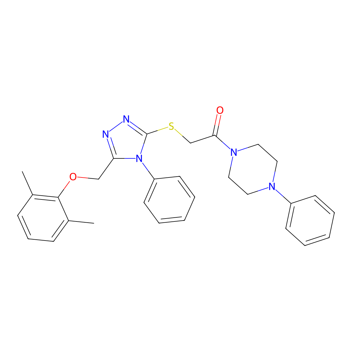 2-[[5-[(2,6-Dimethylphenoxy)methyl]-4-phenyl-1,2,4-triazol-3-yl]sulfanyl]-1-(4-phenylpiperazin-1-yl)ethanone molecular structure, CAS 706767-87-5