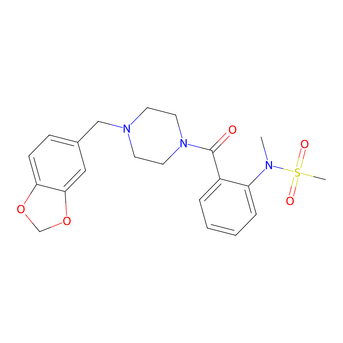 N-[2-[4-(1,3-benzodioxol-5-ylmethyl)piperazine-1-carbonyl]phenyl]-N-methylmethanesulfonamide molecular structure, CAS 706767-96-6