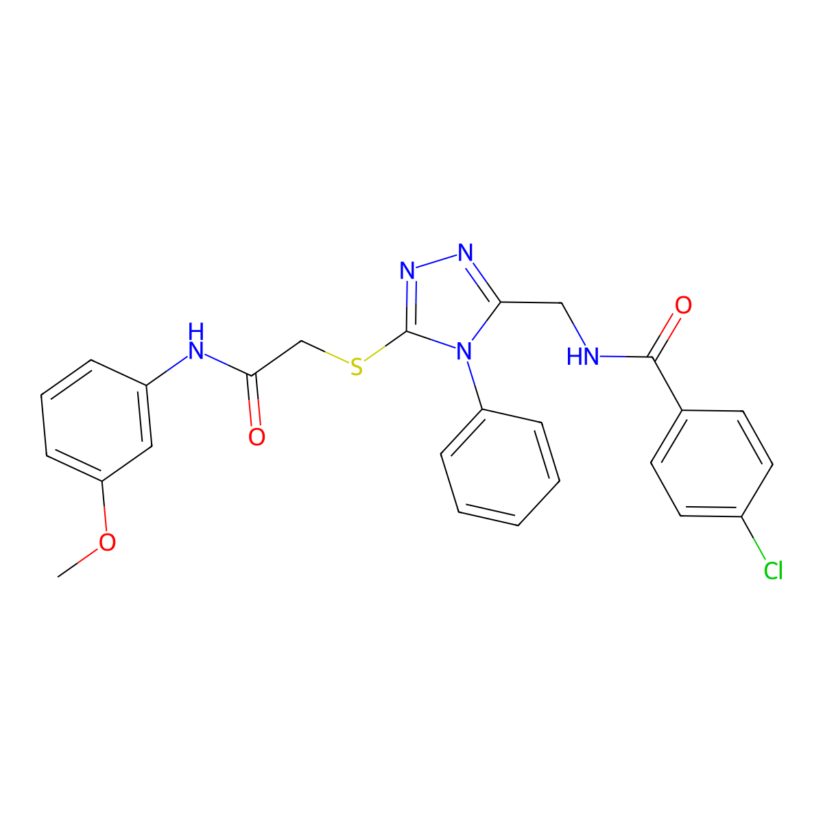 4-chloro-N-[[5-[2-(3-methoxyanilino)-2-oxoethyl]sulfanyl-4-phenyl-1,2,4-triazol-3-yl]methyl]benzamide molecular structure, CAS 706768-34-5