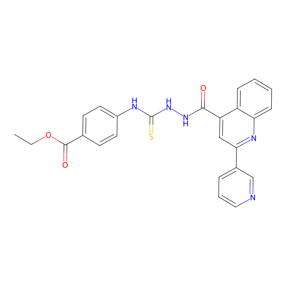 Ethyl 4-{[(2-{[2-(pyridin-3-yl)quinolin-4-yl]carbonyl}hydrazinyl)carbonothioyl]amino}benzoate molecular structure, CAS 706768-58-3