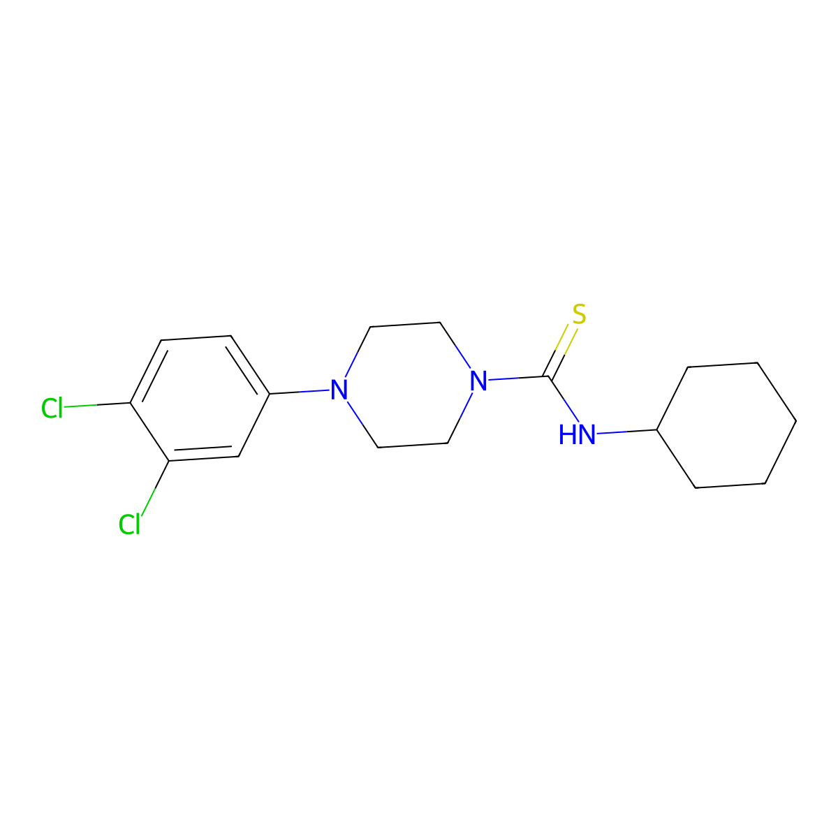 N-cyclohexyl-4-(3,4-dichlorophenyl)piperazine-1-carbothioamide molecular structure, CAS 706768-83-4