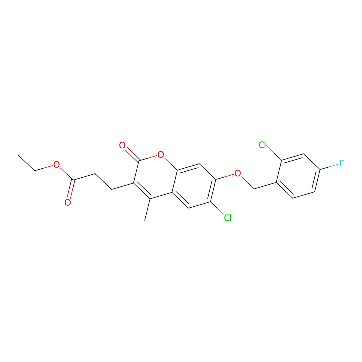ethyl 3-{6-chloro-7-[(2-chloro-4-fluorobenzyl)oxy]-4-methyl-2-oxo-2H-chromen-3-yl}propanoate molecular structure, CAS 706768-97-0