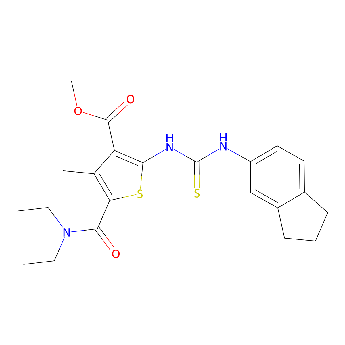 methyl 5-(diethylcarbamoyl)-2-[(2,3-dihydro-1H-inden-5-ylcarbamothioyl)amino]-4-methylthiophene-3-carboxylate molecular structure, CAS 706769-10-0