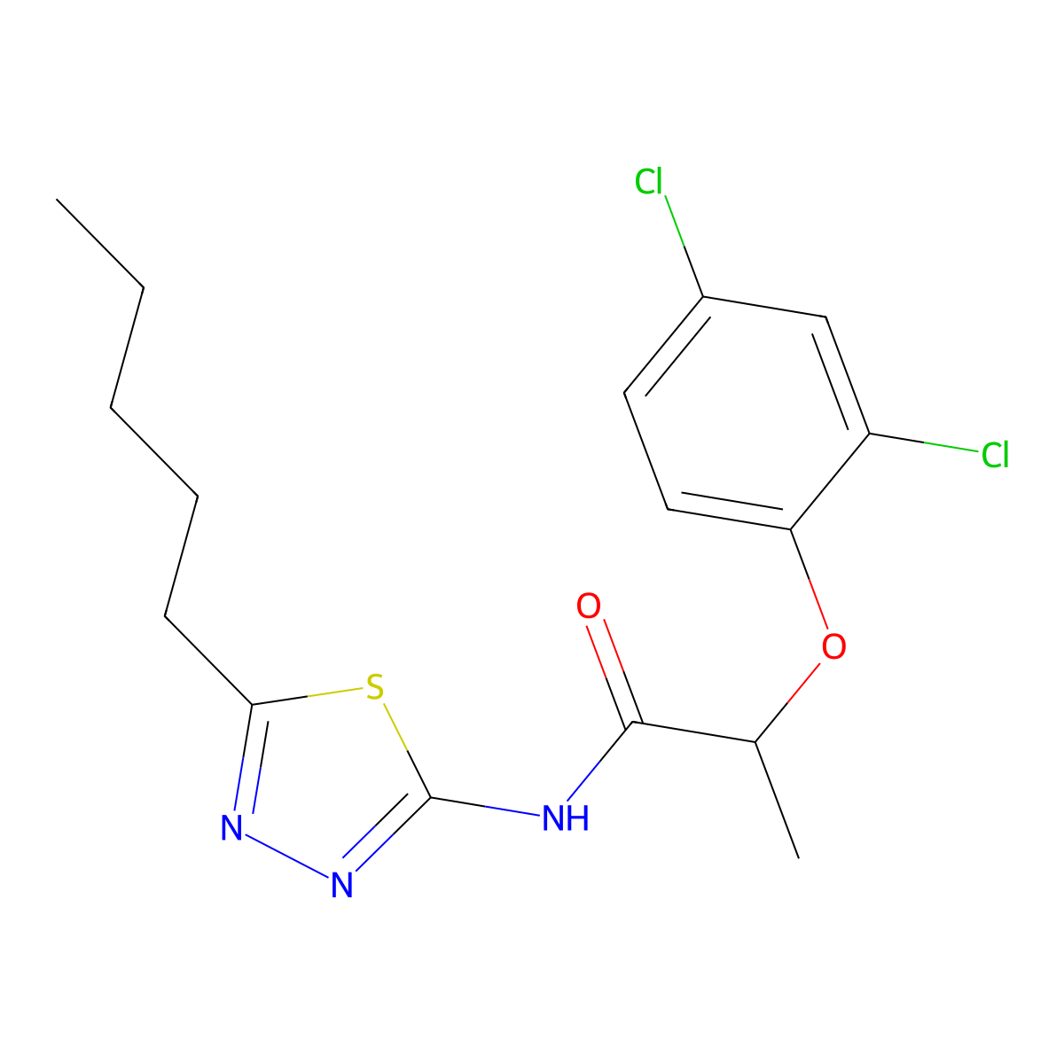 2-(2,4-dichlorophenoxy)-N-(5-pentyl-1,3,4-thiadiazol-2-yl)propanamide molecular structure, CAS 706769-18-8