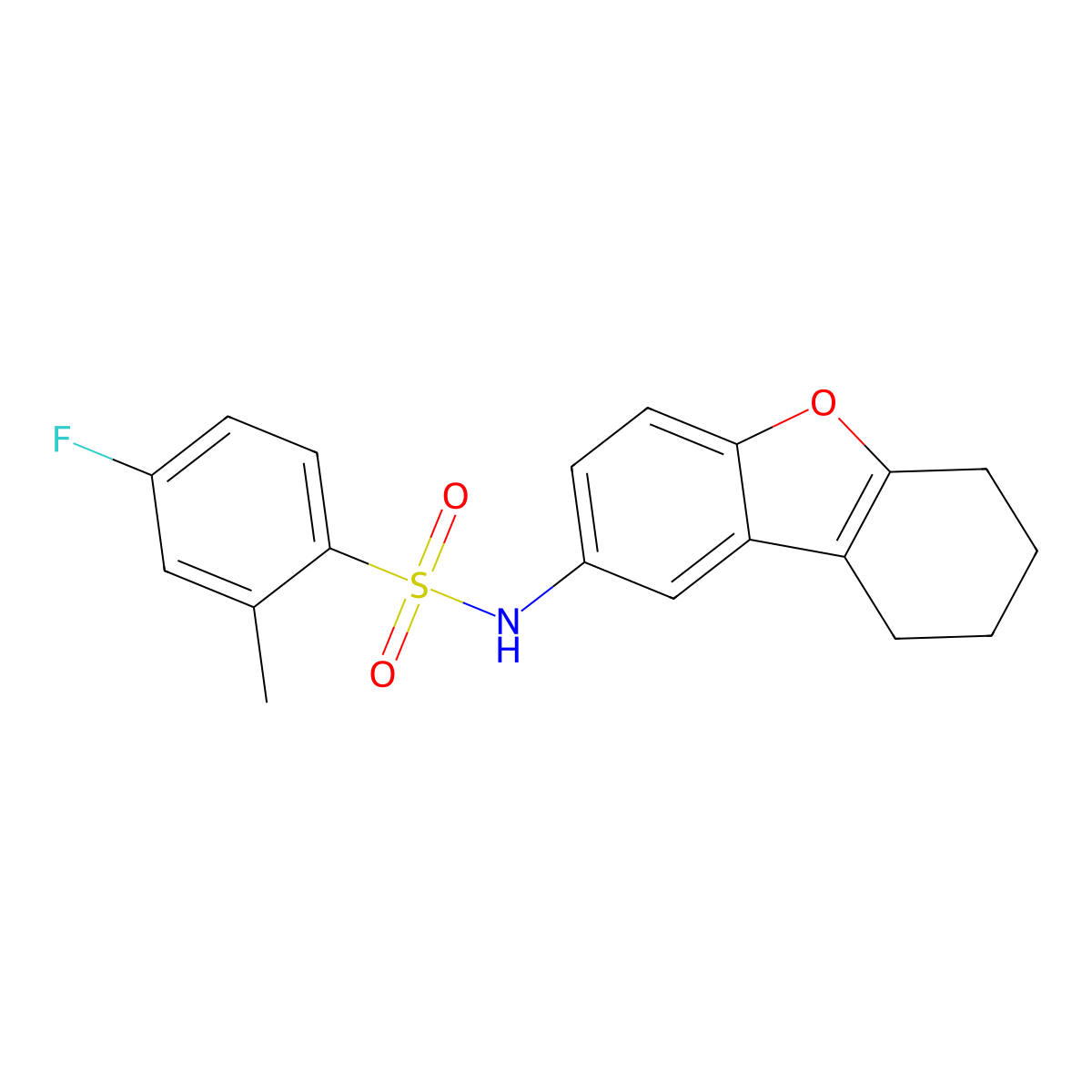 4-fluoro-2-methyl-N-(6,7,8,9-tetrahydrodibenzofuran-2-yl)benzenesulfonamide molecular structure, CAS 706769-29-1