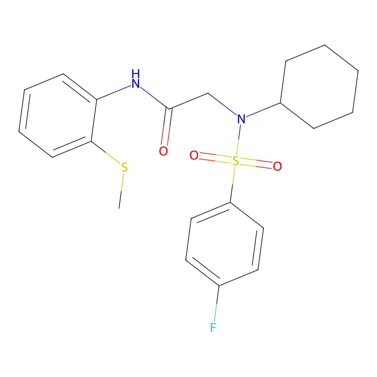 2-[cyclohexyl-(4-fluorophenyl)sulfonylamino]-N-(2-methylsulfanylphenyl)acetamide molecular structure, CAS 706769-39-3
