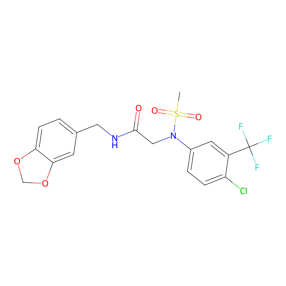 N-(1,3-benzodioxol-5-ylmethyl)-2-[4-chloro-N-methylsulfonyl-3-(trifluoromethyl)anilino]acetamide molecular structure, CAS 706769-42-8