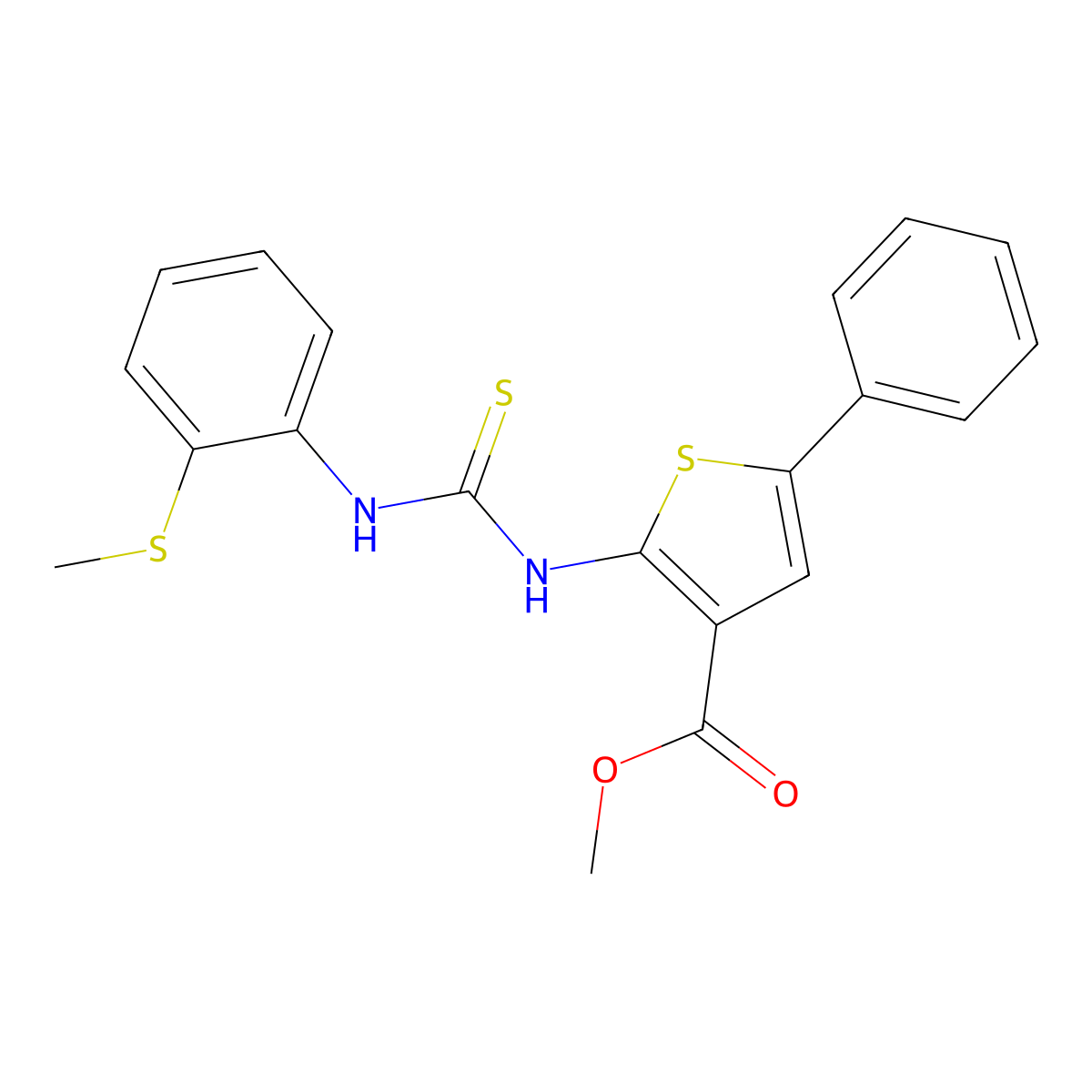 Methyl 2-({[2-(methylsulfanyl)phenyl]carbamothioyl}amino)-5-phenylthiophene-3-carboxylate molecular structure, CAS 706769-62-2