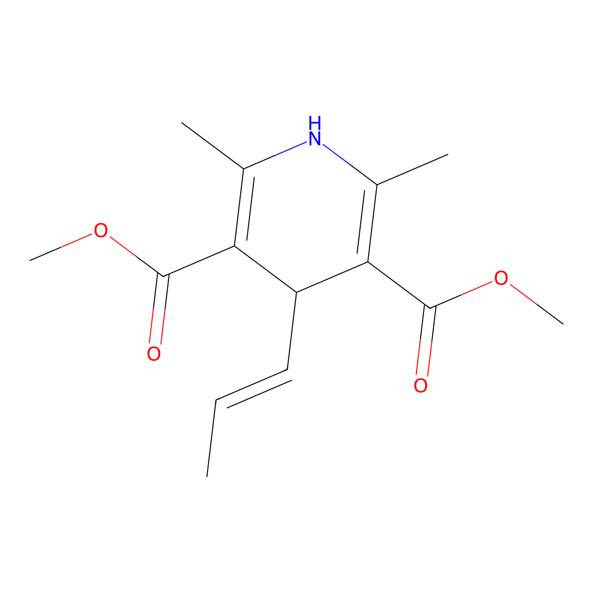 3,5-Dimethyl 1,4-dihydro-2,6-dimethyl-4-(1-propen-1-yl)-3,5-pyridinedicarboxylate molecular structure, CAS 70677-79-1