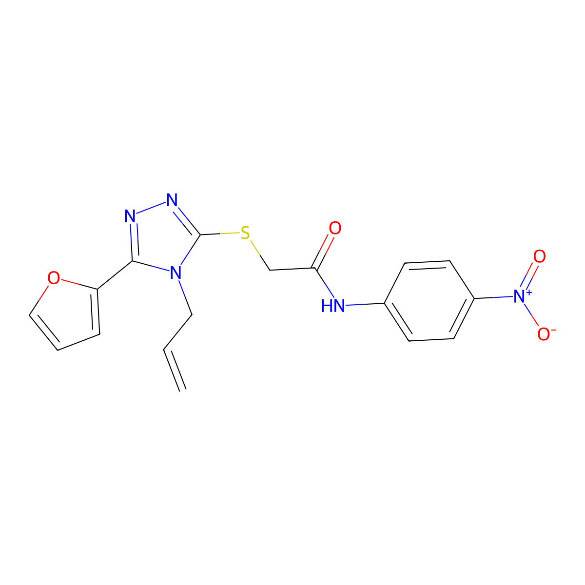 2-[[5-(furan-2-yl)-4-prop-2-enyl-1,2,4-triazol-3-yl]sulfanyl]-N-(4-nitrophenyl)acetamide molecular structure, CAS 706770-38-9