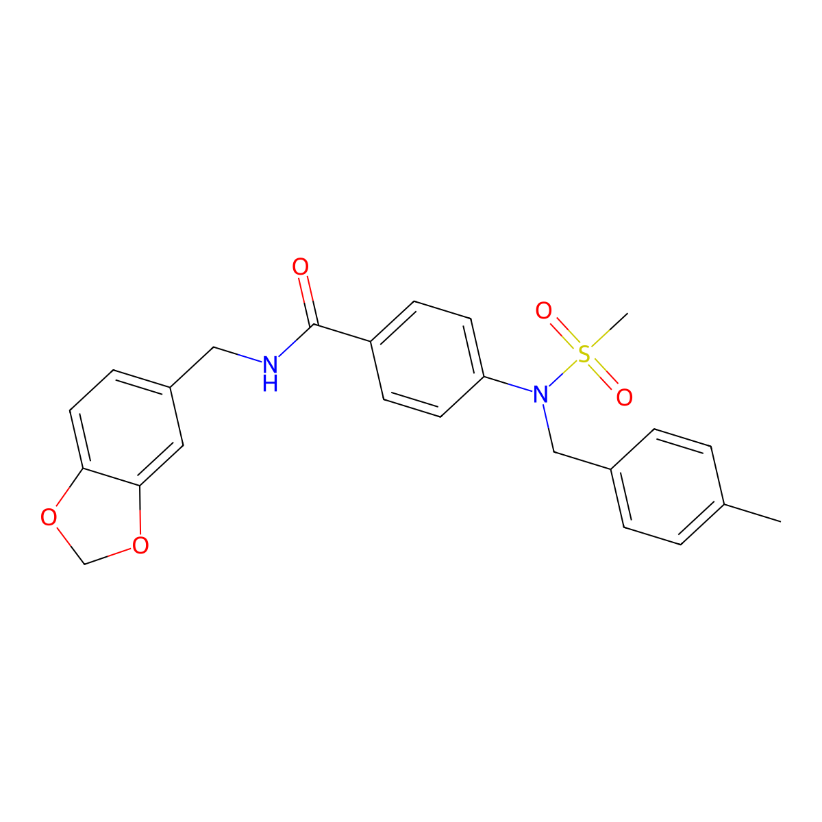 N-(1,3-benzodioxol-5-ylmethyl)-4-[(4-methylbenzyl)(methylsulfonyl)amino]benzamide molecular structure, CAS 706770-55-0