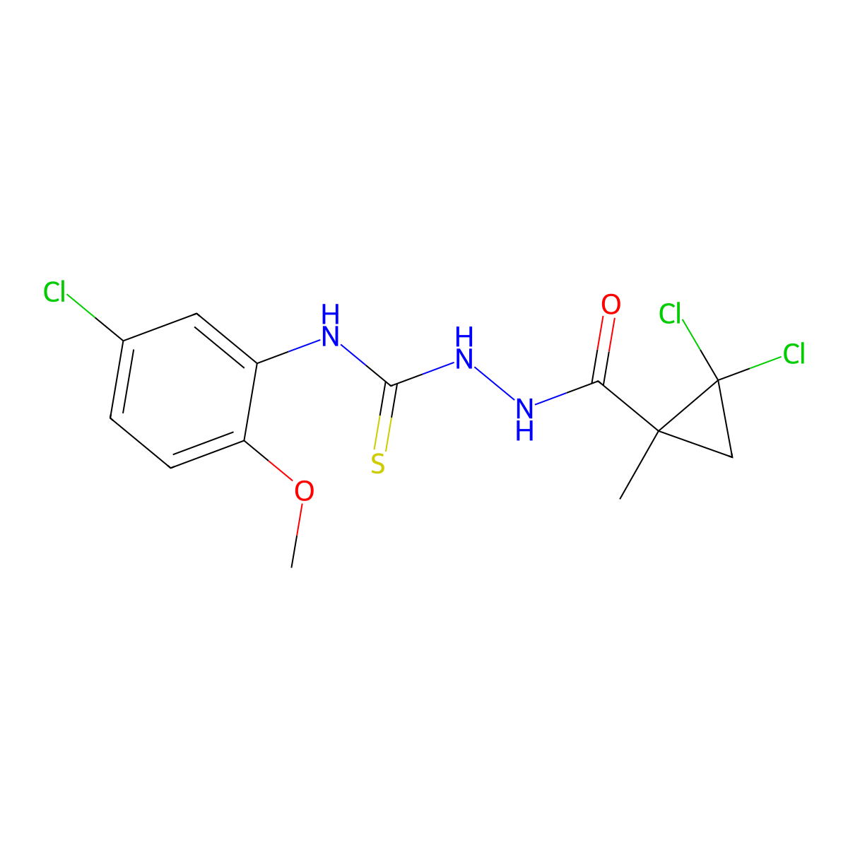 N-(5-chloro-2-methoxyphenyl)-2-[(2,2-dichloro-1-methylcyclopropyl)carbonyl]hydrazinecarbothioamide molecular structure, CAS 706770-80-1