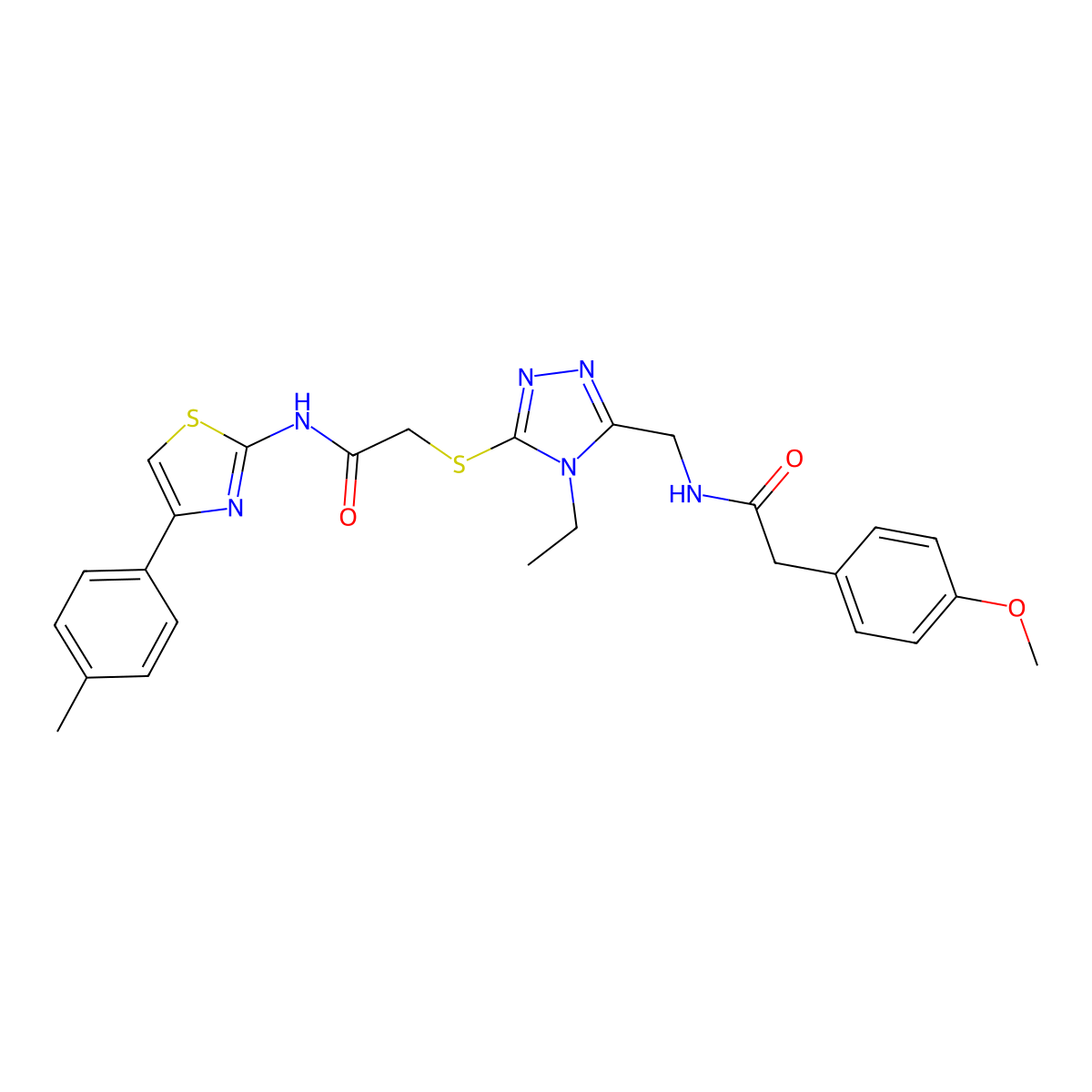 2-{[4-ethyl-5-({[(4-methoxyphenyl)acetyl]amino}methyl)-4H-1,2,4-triazol-3-yl]sulfanyl}-N-[4-(4-methylphenyl)-1,3-thiazol-2-yl]acetamide molecular structure, CAS 706771-33-7