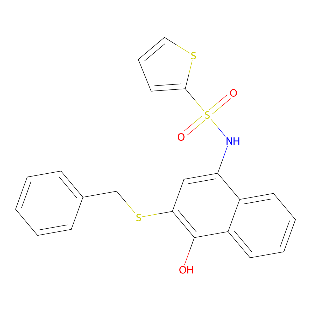N-(3-benzylsulfanyl-4-hydroxynaphthalen-1-yl)thiophene-2-sulfonamide molecular structure, CAS 706771-75-7