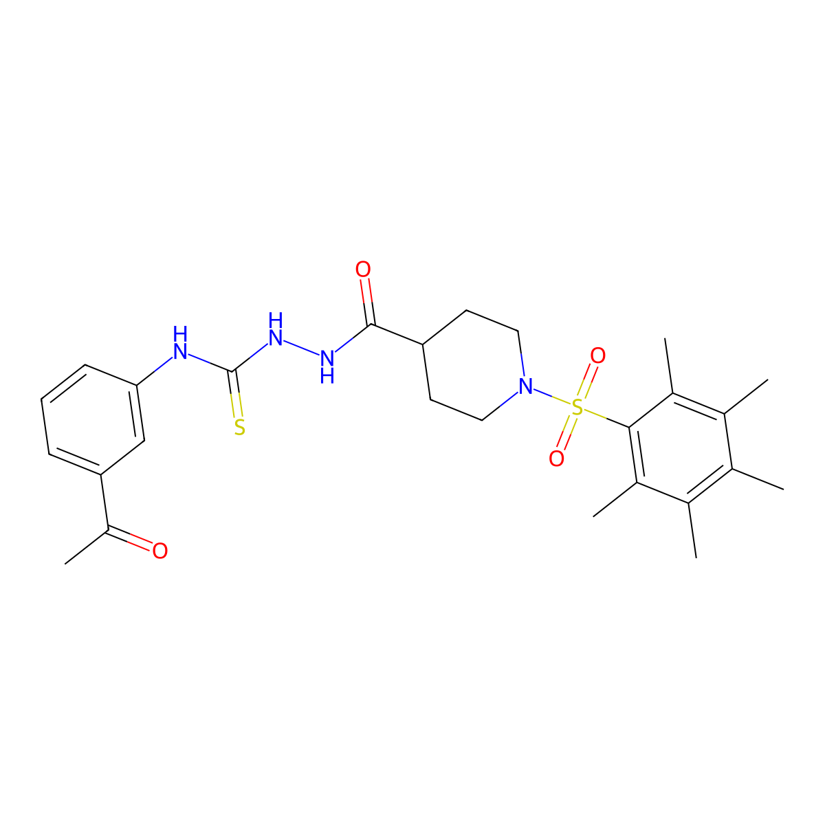 1-(3-Acetylphenyl)-3-[[1-(2,3,4,5,6-pentamethylphenyl)sulfonylpiperidine-4-carbonyl]amino]thiourea molecular structure, CAS 706771-99-5
