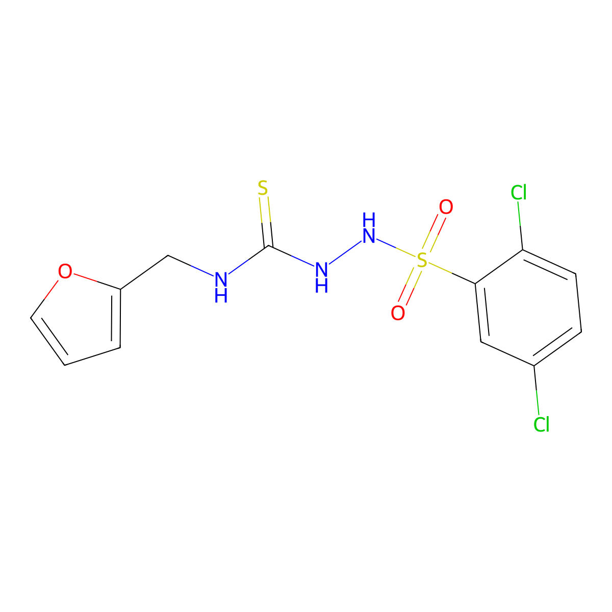 1-[(2,5-Dichlorophenyl)sulfonylamino]-3-(furan-2-ylmethyl)thiourea molecular structure, CAS 706772-38-5