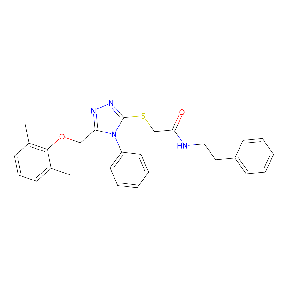 2-({5-[(2,6-dimethylphenoxy)methyl]-4-phenyl-4H-1,2,4-triazol-3-yl}sulfanyl)-N-(2-phenylethyl)acetamide molecular structure, CAS 706772-52-3