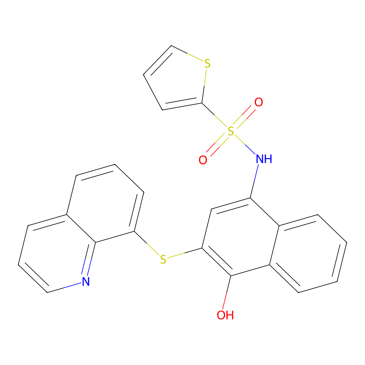 N-(4-hydroxy-3-quinolin-8-ylsulfanylnaphthalen-1-yl)thiophene-2-sulfonamide molecular structure, CAS 706772-73-8