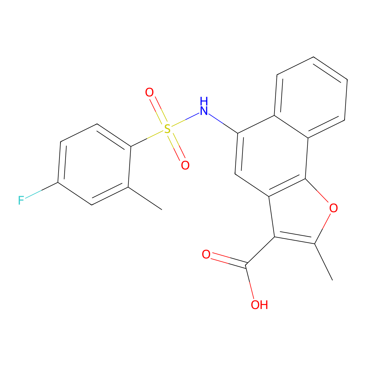 5-{[(4-Fluoro-2-methylphenyl)sulfonyl]amino}-2-methylnaphtho[1,2-b]furan-3-carboxylic acid molecular structure, CAS 706772-86-3