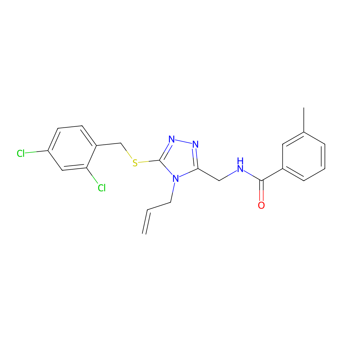 N-[[5-[(2,4-dichlorophenyl)methylsulfanyl]-4-prop-2-enyl-1,2,4-triazol-3-yl]methyl]-3-methylbenzamide molecular structure, CAS 706772-97-6