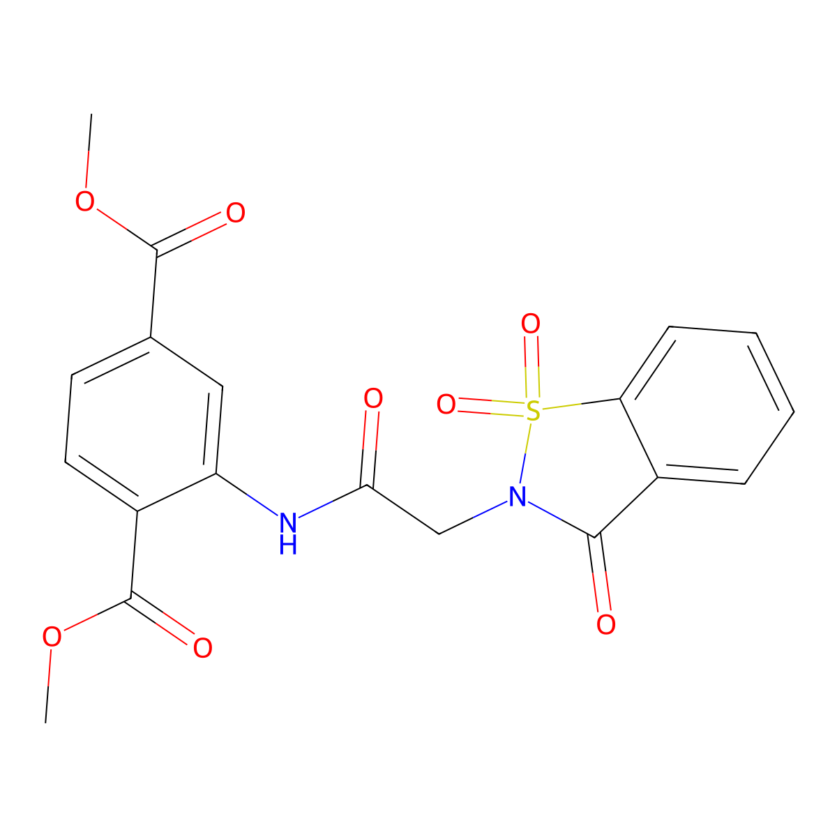 dimethyl 2-(2-(1,1-dioxido-3-oxobenzo[d]isothiazol-2(3H)-yl)acetamido)terephthalate molecular structure, CAS 706773-09-3