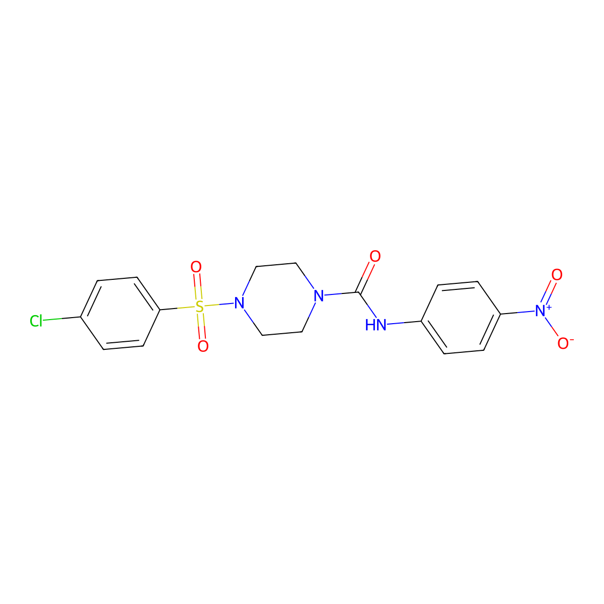 4-(4-chlorophenyl)sulfonyl-N-(4-nitrophenyl)piperazine-1-carboxamide molecular structure, CAS 706773-19-5
