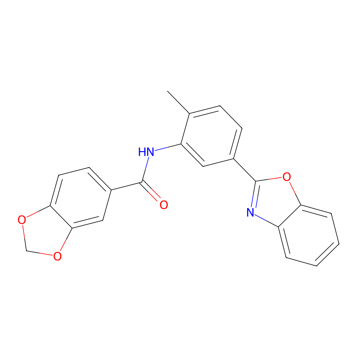 N-[5-(1,3-benzoxazol-2-yl)-2-methylphenyl]-1,3-benzodioxole-5-carboxamide molecular structure, CAS 706773-25-3