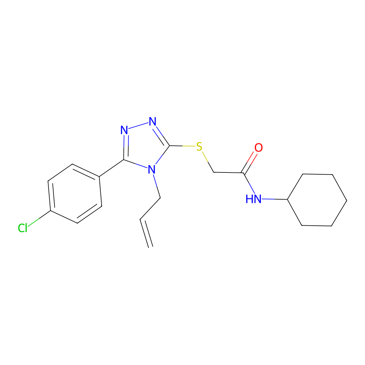 2-[[5-(4-chlorophenyl)-4-prop-2-enyl-1,2,4-triazol-3-yl]sulfanyl]-N-cyclohexylacetamide molecular structure, CAS 706773-36-6
