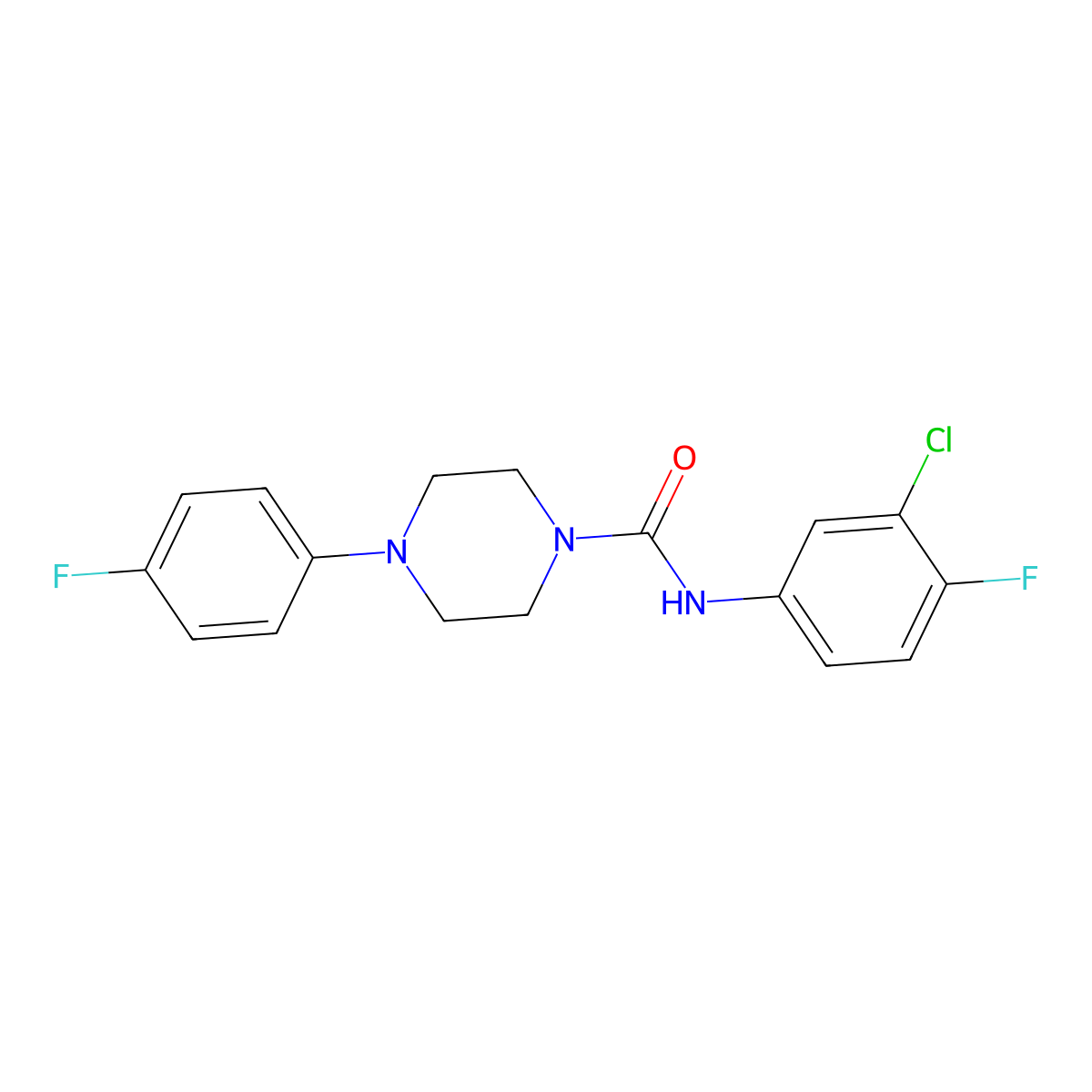 N-(3-chloro-4-fluorophenyl)-4-(4-fluorophenyl)piperazine-1-carboxamide molecular structure, CAS 706773-48-0