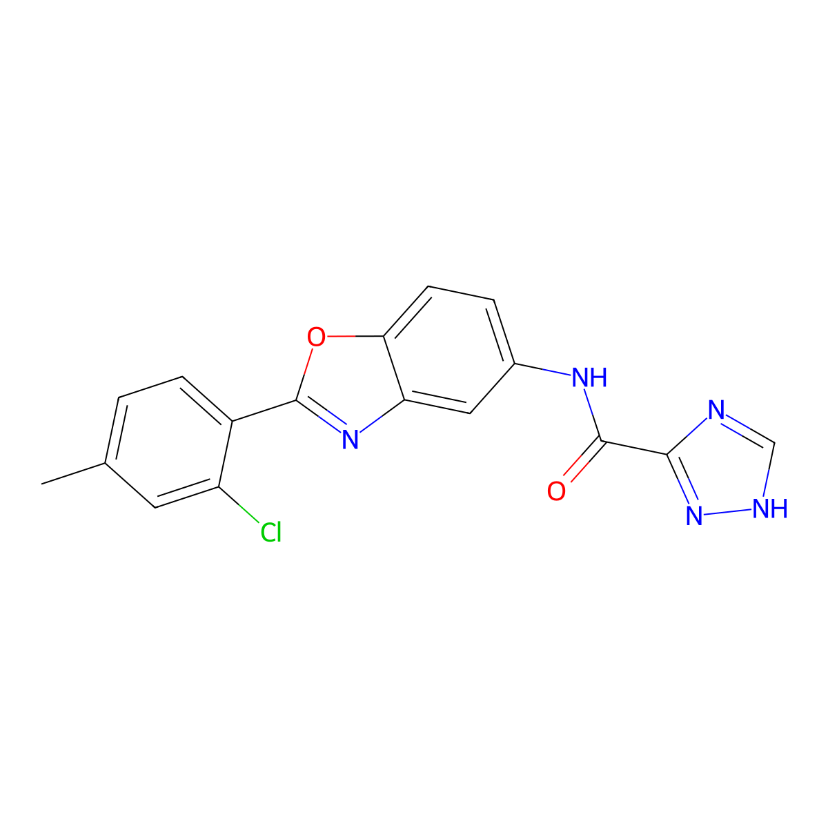 N-[2-(2-chloro-4-methylphenyl)-1,3-benzoxazol-5-yl]-1H-1,2,4-triazole-5-carboxamide molecular structure, CAS 706774-19-8