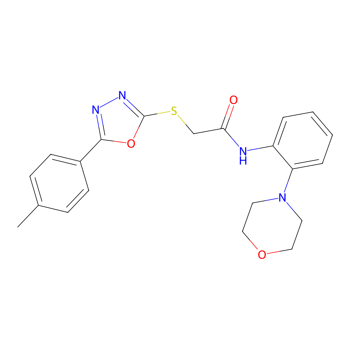 2-[[5-(4-methylphenyl)-1,3,4-oxadiazol-2-yl]sulfanyl]-N-(2-morpholin-4-ylphenyl)acetamide molecular structure, CAS 706774-20-1