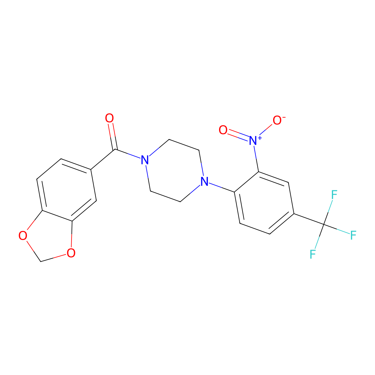 1,3-Benzodioxol-5-yl-[4-[2-nitro-4-(trifluoromethyl)phenyl]piperazin-1-yl]methanone molecular structure, CAS 706774-33-6