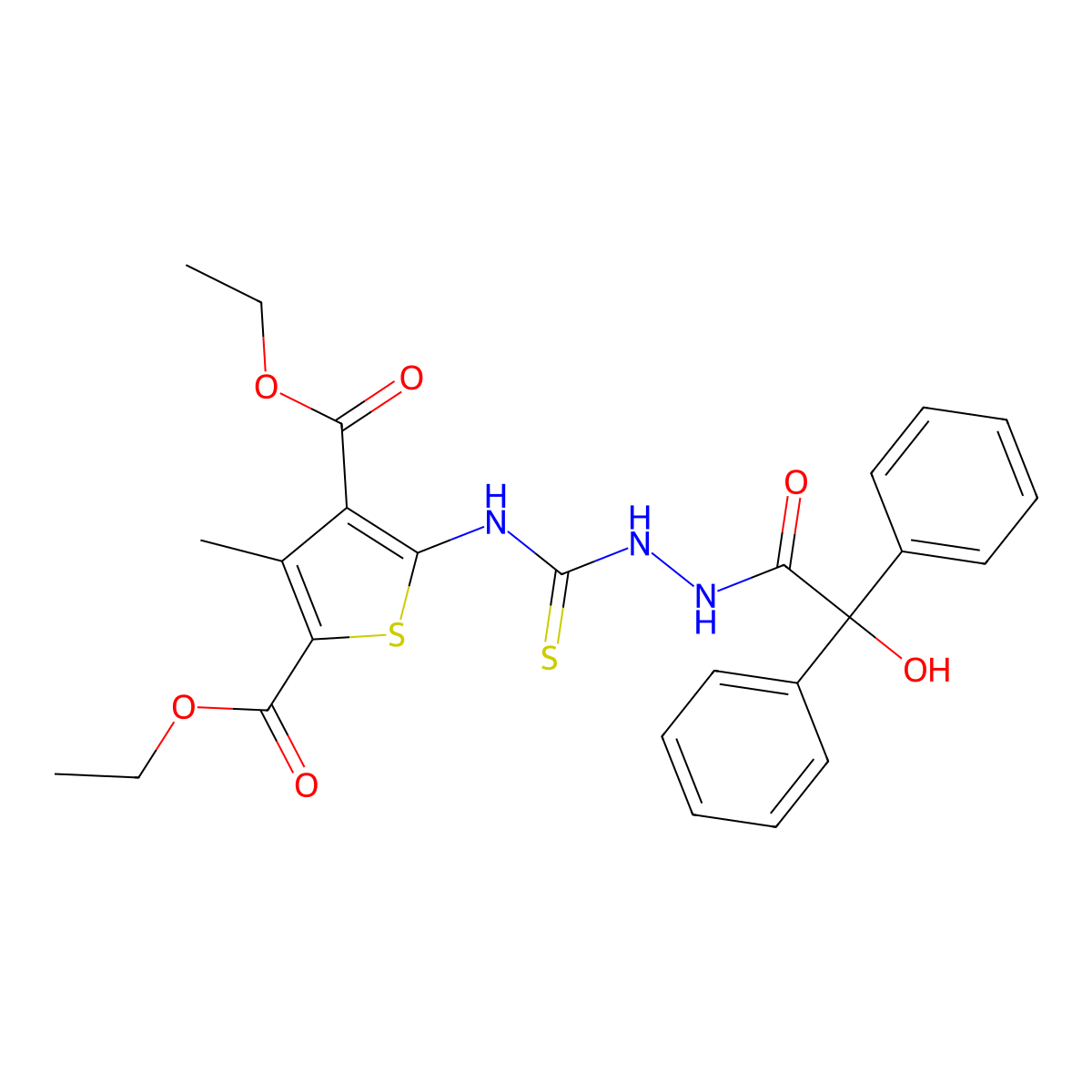 Diethyl 5-[({2-[hydroxy(diphenyl)acetyl]hydrazinyl}carbonothioyl)amino]-3-methylthiophene-2,4-dicarboxylate molecular structure, CAS 706774-64-3
