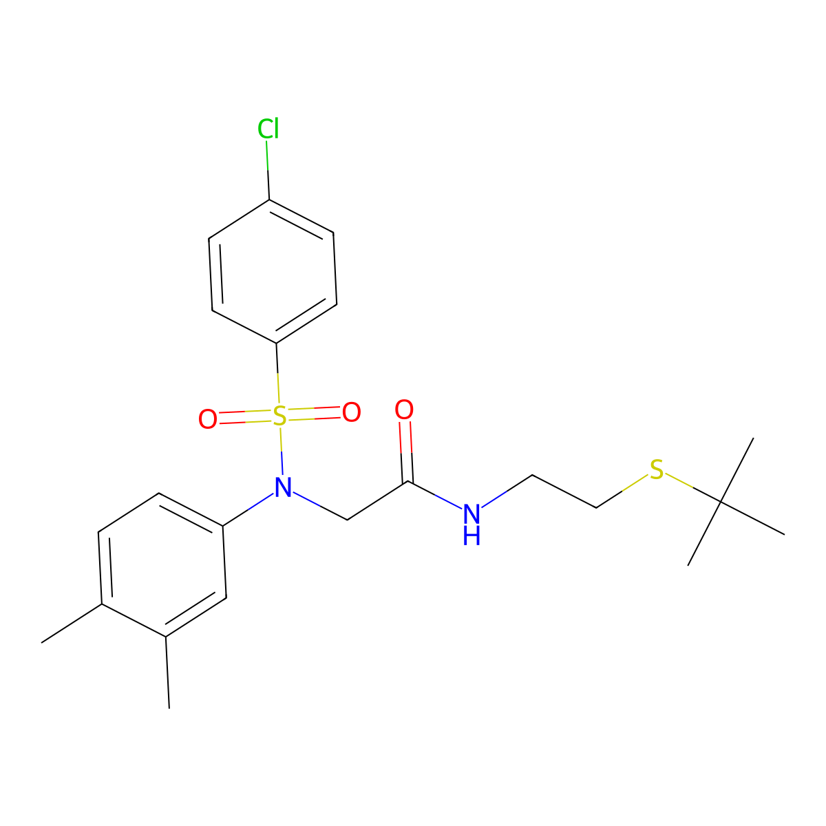 N-(2-tert-butylsulfanylethyl)-2-(N-(4-chlorophenyl)sulfonyl-3,4-dimethylanilino)acetamide molecular structure, CAS 706774-76-7