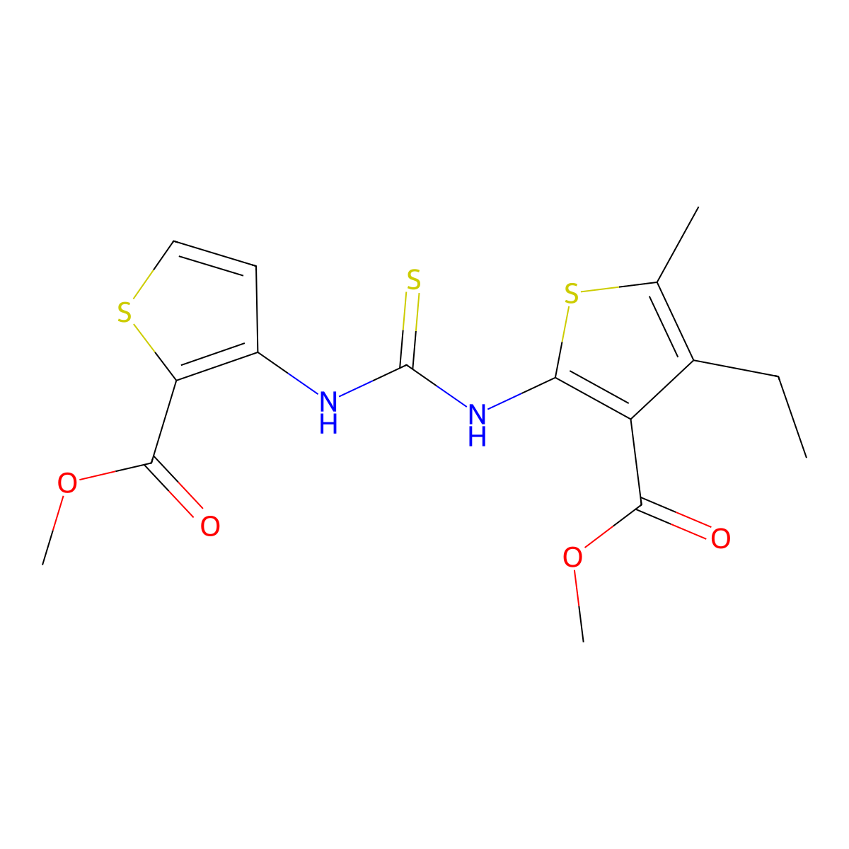 Methyl 3-({[4-ethyl-3-(methoxycarbonyl)-5-methylthiophen-2-yl]carbamothioyl}amino)thiophene-2-carboxylate molecular structure, CAS 706775-68-0