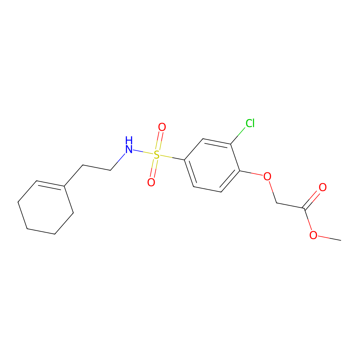 Methyl (2-chloro-4-{[2-(cyclohex-1-en-1-yl)ethyl]sulfamoyl}phenoxy)acetate molecular structure, CAS 706775-82-8