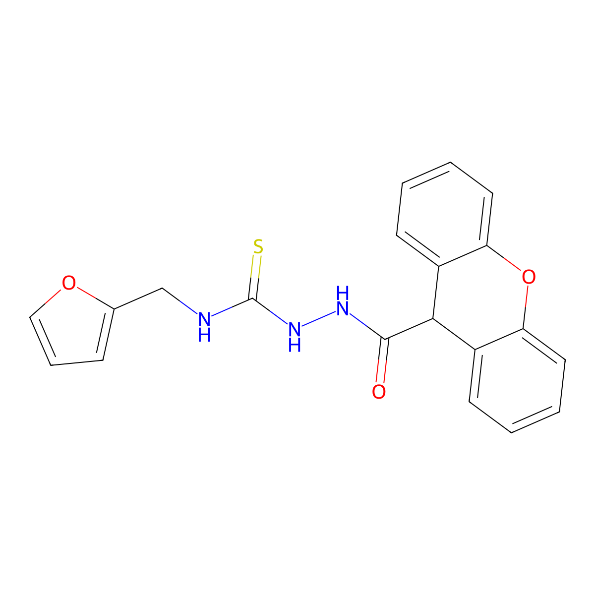 1-(furan-2-ylmethyl)-3-(9H-xanthene-9-carbonylamino)thiourea molecular structure, CAS 706775-84-0
