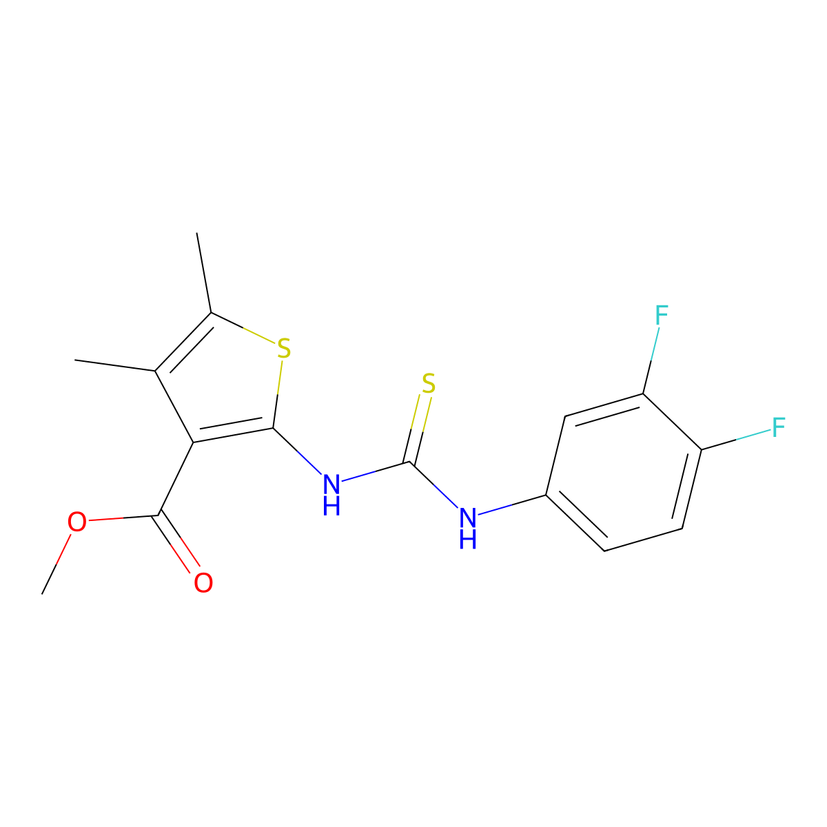 Methyl 2-{[(3,4-difluorophenyl)carbamothioyl]amino}-4,5-dimethylthiophene-3-carboxylate molecular structure, CAS 706776-37-6