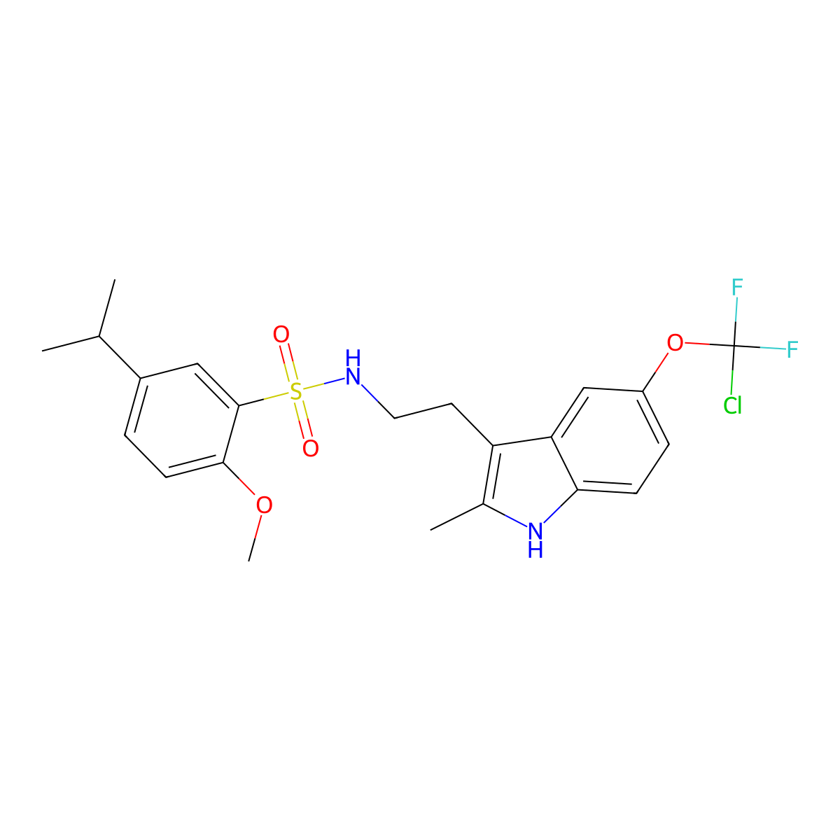N-{2-[5-(chlorodifluoromethoxy)-2-methyl-1H-indol-3-yl]ethyl}-2-methoxy-5-(propan-2-yl)benzene-1-sulfonamide molecular structure, CAS 706776-58-1