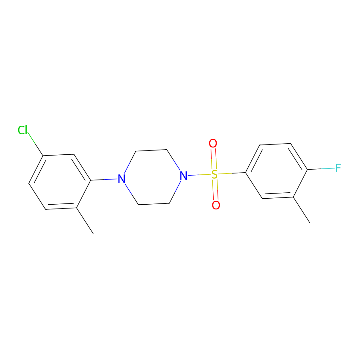 1-(5-Chloro-2-methylphenyl)-4-(4-fluoro-3-methylbenzenesulfonyl)piperazine molecular structure, CAS 706776-72-9