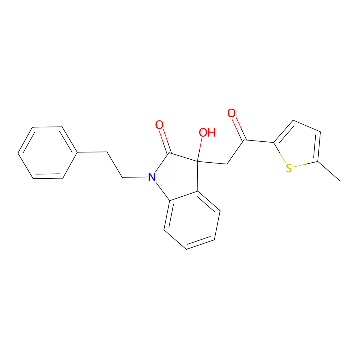 3-hydroxy-3-[2-(5-methylthiophen-2-yl)-2-oxoethyl]-1-(2-phenylethyl)-1,3-dihydro-2H-indol-2-one molecular structure, CAS 706776-76-3