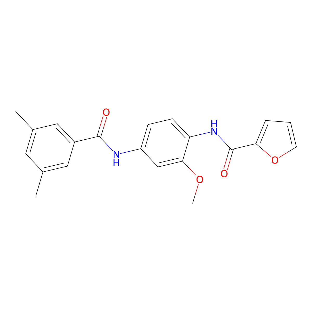 N-{4-[(3,5-dimethylbenzoyl)amino]-2-methoxyphenyl}-2-furamide molecular structure, CAS 706776-78-5