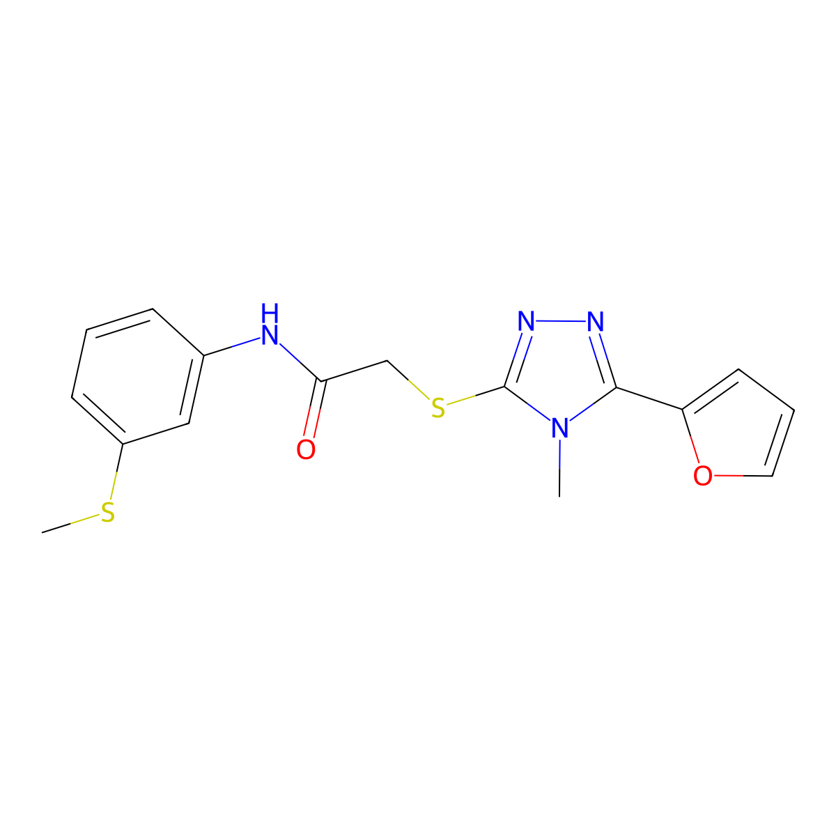 2-[[5-(furan-2-yl)-4-methyl-1,2,4-triazol-3-yl]sulfanyl]-N-(3-methylsulfanylphenyl)acetamide molecular structure, CAS 706776-87-6