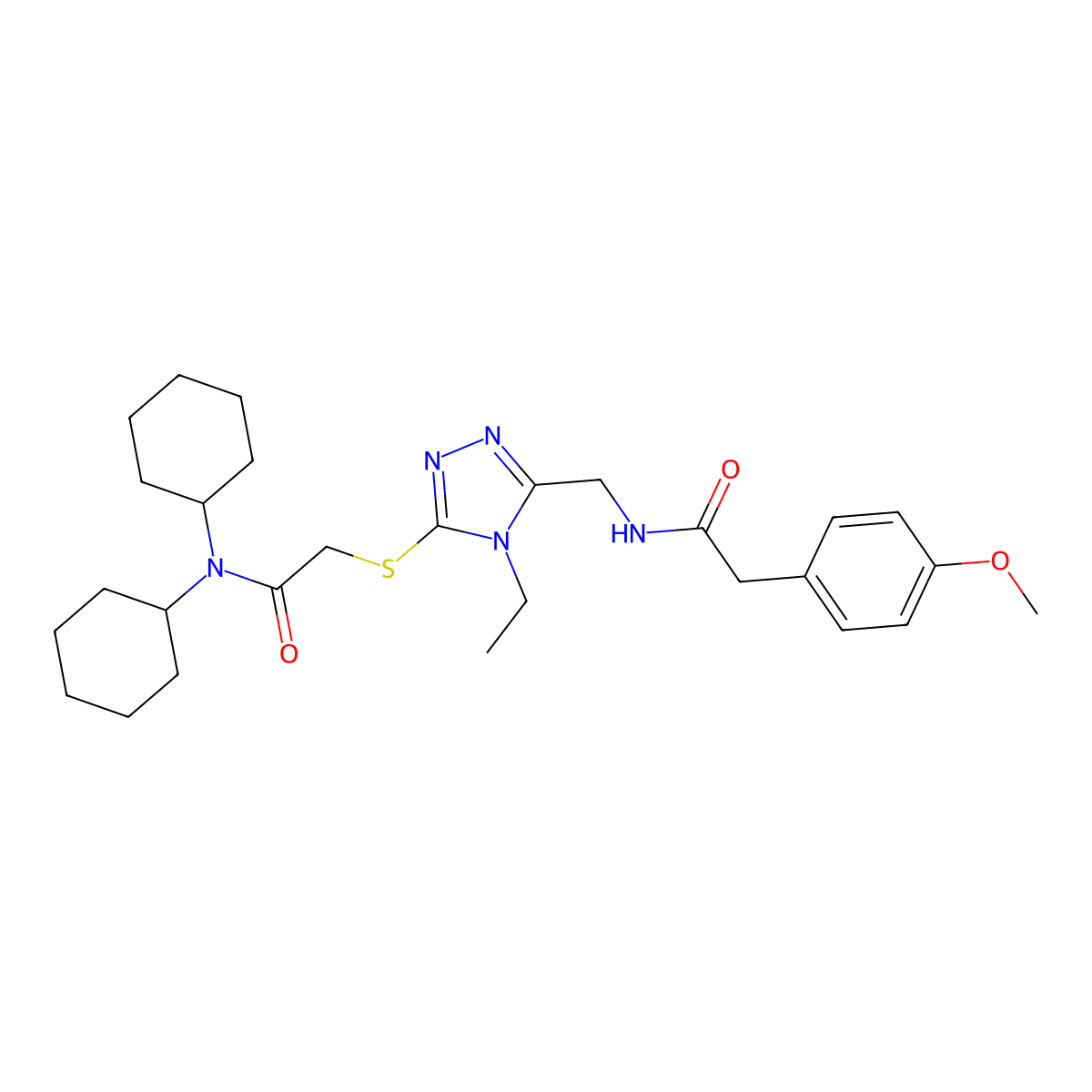 N,N-dicyclohexyl-2-{[4-ethyl-5-({[(4-methoxyphenyl)acetyl]amino}methyl)-4H-1,2,4-triazol-3-yl]sulfanyl}acetamide molecular structure, CAS 706777-05-1
