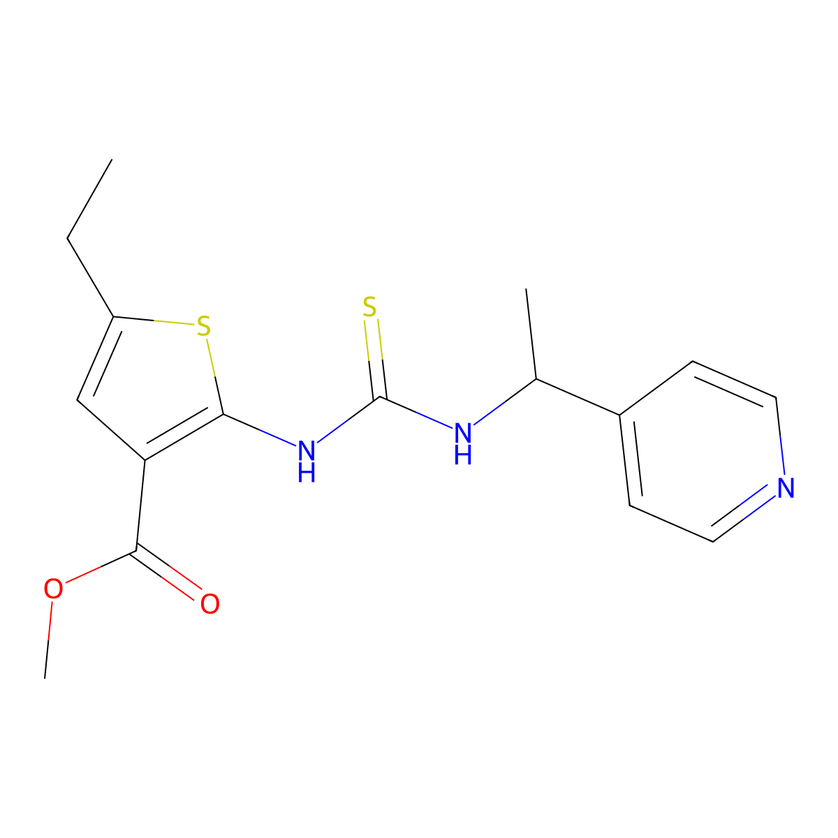 Methyl 5-ethyl-2-({[1-(pyridin-4-yl)ethyl]carbamothioyl}amino)thiophene-3-carboxylate molecular structure, CAS 706777-20-0