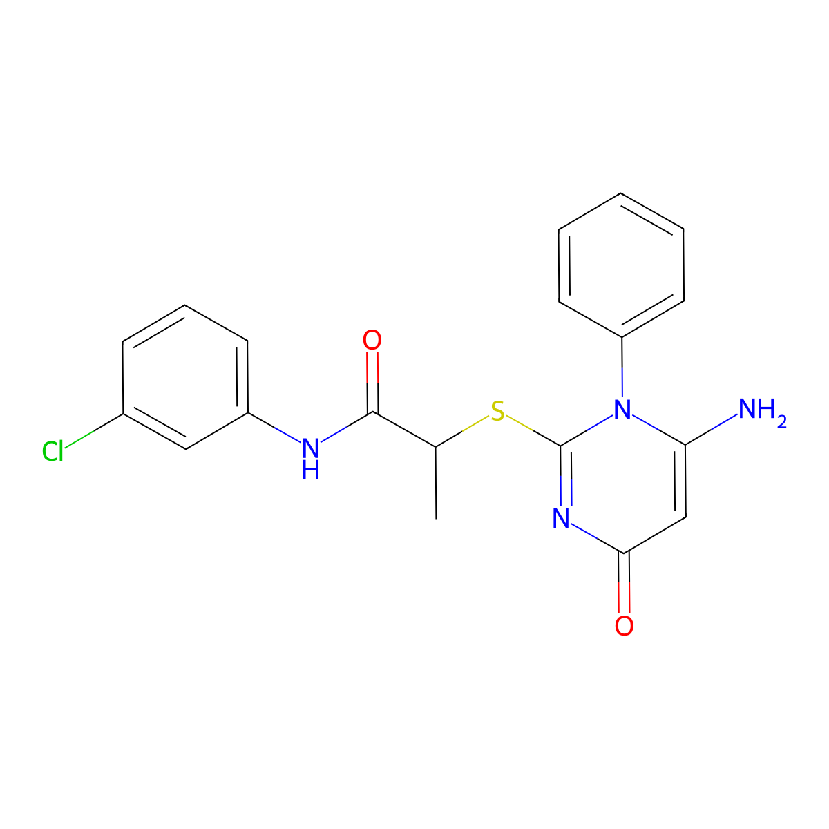 2-(6-amino-4-oxo-1-phenylpyrimidin-2-yl)sulfanyl-N-(3-chlorophenyl)propanamide molecular structure, CAS 706777-88-0