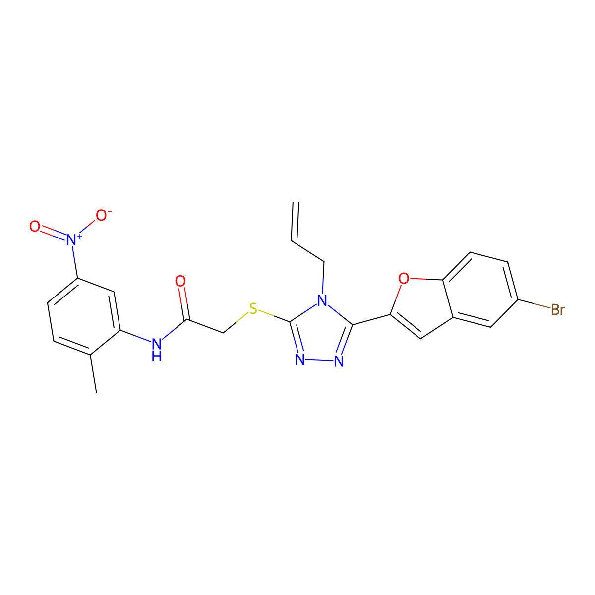 2-[[5-(5-bromo-1-benzofuran-2-yl)-4-prop-2-enyl-1,2,4-triazol-3-yl]sulfanyl]-N-(2-methyl-5-nitrophenyl)acetamide molecular structure, CAS 706778-01-0